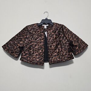 Anna & Ava Top Jacket S/M Brown Black Short Sleeves Open Front Cropped 1069